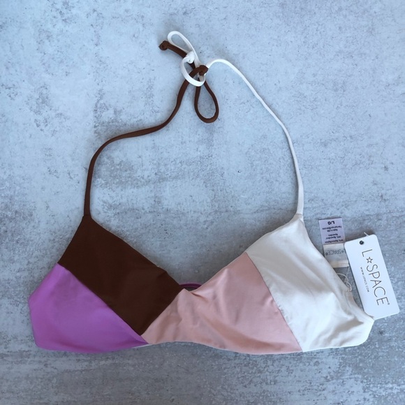 L*Space Colorblock Bikini Top Large Brown Pink - Picture 2 of 8